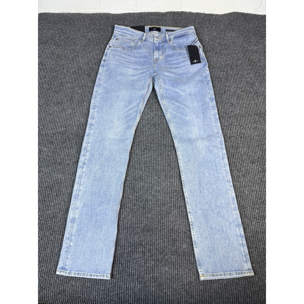 7 For All Mankind The Straight Leg Jeans Mens Size 30 30x33 Denim Light Wash
